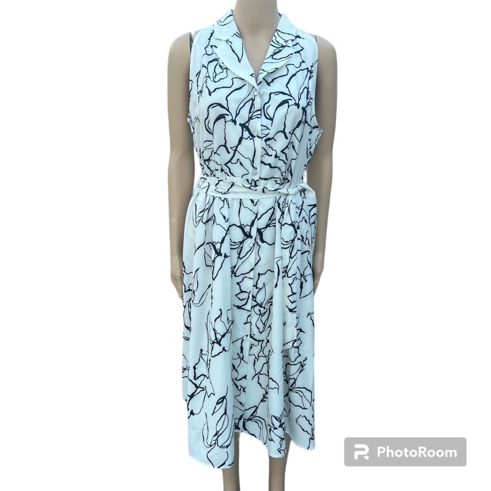 Poetic Bloom White Black Floral Shirt Button Down Dress - Picture 4 of 13